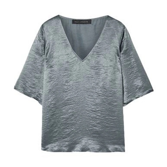 Sally LaPointe Glacier Blue Silky Acetate V-Neck Blouse - Picture 1 of 10